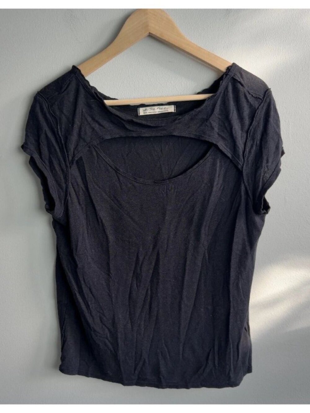 Free People We The Free Black Linen Blend Cutout Top Shirt Size Small Women’s